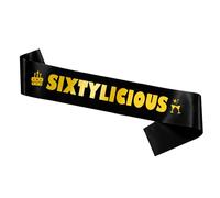 60th Birthday Decorations for Women Men - Sixty Years Old Sash Black Gold, Sixtylicious Satin Sash Gift Accessories for Party Supplies