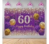 60th Birthday Decorations for Women, Purple Glitter Spots Fabric Sign Poster 60 Years Old Party Decoration, 60th Birthday Photo Background Banner Party Supplies Welcome Sign, 150 cm x 90 cm