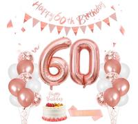 60th Birthday Decorations for Women, Rose Gold White Balloons Decoration, Happy 60th Birthday Banner, Number 60 Foil Balloon, Sash, Cake Topper for 60 Party Decor