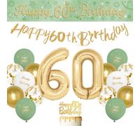 60TH Birthday Decorations for Women, Sage Green 60TH Birthday Decorations, 16 Pack Sage Green Happy Banner with Balloons by RichMoho