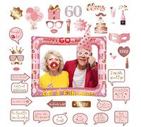 60th Birthday Decorations Ladies Men,Rose Gold Inflatable Selfie Frame&38Pcs 60th Birthday Photo Booth Props,Giant Inflatable Party Photo Booth Frame for Ladies Men 60thBirthday Party Decorations