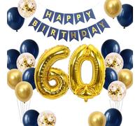 60th Birthday Decorations Men, Navy Blue Metallic Gold Birthday Banner 60th Confetti Latex Balloons Party Decorations for Men Him Husband 60 Years Old Party Supplies(60th)