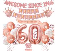 60th Birthday Decorations Rose Gold - Awesome Since 1966 Banner Set with Cake Topper and Sash, Happy Birthday Banners, Number Foil Balloons, Latex Balloons for 60 Years Old Party Supplies