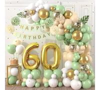 60th Birthday Decorations Sage Green,60th Birthday Balloon Garland Party Decoration with Number 60 foil balloons,Happy Birthday Banner for Men Women 60 Birthdays Party Decorations