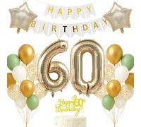 60th Birthday Decorations Set Light Gold White Sage Green Theme Happy Birthday Banner Balloon Decor Photo Backdrop for Women Men Adults Turning 60 Age 60 Party Supplies Celebration Decor Vintage 60