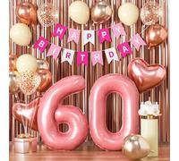 60th Birthday Decorations Women Retro Blush Pink Sixty Hot Pink Birthday Balloons Happy 60th Banner Rose Gold Number 60 Balloon for 60 Year Old Women Bday Party Decor Foil Foil Fringe Supplies