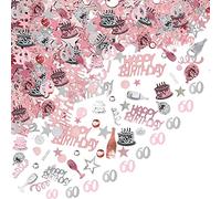 60th Birthday Decorative Confetti Probuk 20g Pink and Silver Birthday Decorative Confetti, Shiny Multi-Coloured Scatter Confetti for Table Decorations, Gift Bags, Invitations, Cake Stands