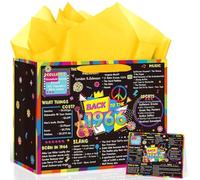 60th Birthday Gift Bag “Back in 1966” - 60s Party Graffiti Style Gift Set with Gold Tissue Paper & 60th Birthday Card - Durable, Reusable Keepsake Bag for Men & Women, Retro 60s Milestone Celebration