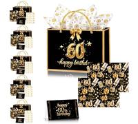 60th Birthday Gift Bag for Women Men,11×8×4" Black Gold 60th Gift Bag with 60th Birthday Wrapping Paper Tissue Paper Sheets Card and Ribbon for Him Her Female Male 60th Birthdays Present Decorations