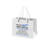60th Birthday Gift Bag - White Small Paper Bag with Rope Handles - Eco-Friendly Blue Design