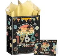 60th Birthday Gift Bag with Greeting Card and Tissue Paper, 1966 Rainbow Birthday Presents for Dad, Grandad, Husband, or Friend, Perfect for Any 60th Celebration