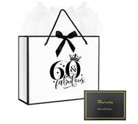 60th Birthday Gift Bag with Tissue Paper and Card, 60th Birthday Party Gifts Bag for Women and Men, Medium Gift Bags for Birthdays Party, Anniversary, Presents