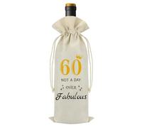 60th Birthday Gift: Cotton Linen Wine Bag, Decorative Bottle Bag for Parties, Drawstring Jute Bags for Women, Perfect Gifts for Wife, Mom, Best Friends
