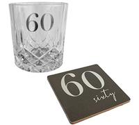 60th Birthday gift Cut Glass Whisky Tumbler & Coaster Set Gift Box