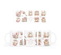 60th Birthday Gift for Her - Personalised 60th Birthday Ceramic Mug, Floral Tea Cup & Tea Pot Design with Butterfly and Cakes