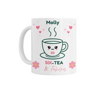 60th Birthday Gift for Her - Personalised 60th Birthday Mug, 'Six-Tea & Fabulous' Design, Age 60, White Ceramic