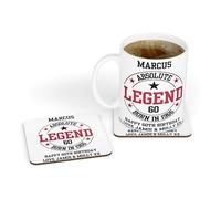 60th Birthday Gift for Him - Personalised Absolute Legend Born in 1966 60th Birthday Design Ceramic Tea & Coffee Mug & Coaster Gift Set