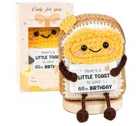 60th Birthday Gift For Women Men - Handmade Crochet Toast Ornament With Wood Base, Funny 60th Birthday Milestone Souvenir For Mom, Dad, Wife, Partner, Little Toast Desk Decor
