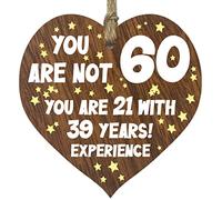60th Birthday Gift For Women Men Wooden Heart Plaque, Dark Wood Sign Keepsake, Happy Birthday Mum, Grandma, Dad, Husband, Wife, Uncle, Mum Gifts From Son, Nan, Grandad Birthday Present