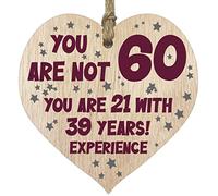 60th Birthday Gift For Women Men Wooden Heart Plaque, Light Wood Sign Keepsake, Happy Birthday Mum, Grandma, Dad, Husband, Wife, Uncle, Mum Gifts From Son, Nan, Grandad Birthday Present