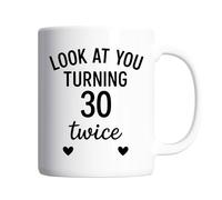 60th Birthday Gift for Women or Men - “Look at You Turning 30 Twice” 1965 Coffee Cup, Novelty Funny 60th Birthday Mug Idea for Her or Him, Unique Present for Mum, Dad, Friends, Colleagues