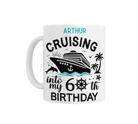 60th Birthday Gift - Personalised Cruising into My 60th Birthday White Ceramic Coffee Tea Mug with Cruise Ship Design