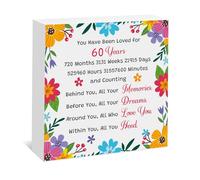 60th Birthday Gifts for Him Her Wood Box Sign Birthday Decor Happy 60 Year Old Gifts for Mom Dad Aunt Uncle Wife Husband Grandma Grandad Sister 60 Year Old Party Wooden Plaque Box Sign Desk Decor