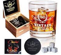 60th Birthday Gifts for Men, Vintage 1965 Whiskey Glass Set - 60th Birthday Decorations - 60 Years Anniversary, Bday Gifts Ideas for Him, Dad, Husband, Friends - Wood Box & Whiskey Stones & Coaster