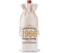 60th Birthday Gifts for Men Women, Limited Edition 1966 Burlap Wine Bottle Bag with Drawstring, 60 Year Old Birthday Present for Mum Dad Grandma Grandad Husband Wife