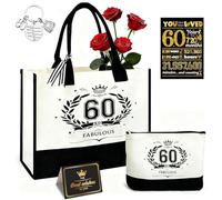 60th Birthday Gifts for Women, 5 Piece Canvas Tote Bag Gift Set with Makeup Bag, Poster, Birthday Card and Keychain, Fabulous 60th Gifts Bag for Mom, Wife, Grandmom Gift Ideas