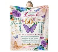 60th Birthday Gifts for Women, 50" x 60" Flannel Throw Blanket, 60 Year Old Present For Her, 1965 Gift for Her, Unique Birthday Presents for Ladies, Mom, Grandma, Wife, Sister, Friends