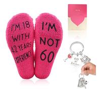 60th Birthday Gifts for Women,60th Birthday Keyring, Grip Cosy Socks Cotton Socks and Love Greeting Card,An Gift for Mom Dad Grandparents Uncles and Aunts