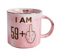 60th Birthday Gifts for Women - Funny Turning 60 Year Old Birthday Gift Ideas for Wife, Mom, Daughter, Sister, Aunt, Best Friends, BFF, Coworkers - Fabulous Pink Marble Mug, Ceramic 11.5oz Coffee Cup