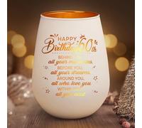 60th Birthday Gifts for Women, Happy 60th Birthday Decorations, Glass Tealight Candle Holder Gift, Unique 60 Years Old Bday Gifts for Mum, Grandma, Wife, Aunt, Female, Turning 60 Present