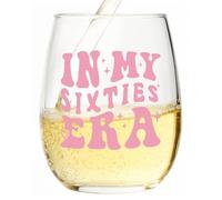 60th Birthday Gifts for Women - in My 60s Era Wine Glass, 50th Birthday Gifts for Men, Scratch Resistant Stemless Water Glass for Wife, Mother&Grandmother
