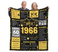 60th Birthday Gifts for Women Men, 60×50 Inch 60th Wedding Anniversary Golden Soft Flannel Blanket, Back in 1966 Birthday Gifts Ideas for Husband Dad Mom Parents Grandparents (Black Glod-1966)