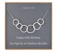 60th Birthday Gifts for Women Six Interlocking Infinity Circles Hammered Sterling Silver Necklace for Women Birthday Gifts for Mum & Grandma