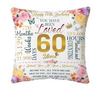 60th Birthday Gifts for Women Throw Pillow Covers 18"x18", Happy 60th Birthday Decorations Gift Ideas, Best Birthday Gifts for Mom Wife Grandma Friend, 60 Year Old Birthday Anniversary Pillowcase
