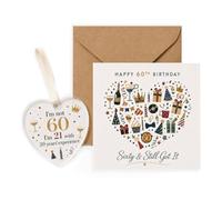 60th Birthday Greeting Card for Women, Blank Inside Folded Card with Acrylic Heart Hanging Ornament, Unusual Keepsake Gift for Mum Auntie Grandma, Special Present for 60 Year Old Lady