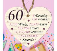 60th Birthday Heart Plaque | Wooden Sign Celebrating 60 Years | Pink & Green | Thoughtful Milestone Birthday Gift | Humorous keepsake gift (Pink)