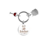 60th Birthday Keyring,60th Birthday Gift Keychain,Stainless Steel Inspirational “60 and Fabulous” Keepsake,Birthdays Gift for Women Men Mum Dad Grandma Grandad