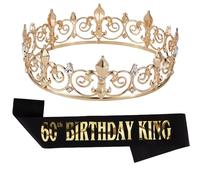 Noonhorse 60th Birthday King Crown & Tiara Sash for Men Birthday Headband Party Decorations Accessories Set for Boy Prince Gold Black, 2 Pack