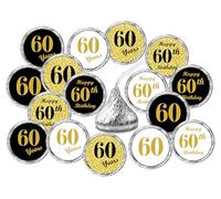 60th Birthday Kisses Stickers, (Set of 324) Chocolate Drops Labels Stickers for 60th Birthday, Hershey's Kisses Party Favors Decor, 9 Designs (36 Stickers of Each)
