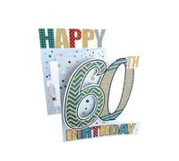 60th Birthday Male 3D Cutting Edge Birthday Card Glittered Greeting Cards