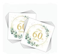 60th Birthday Napkins, 40pcs Sage Green Birthday Serviette