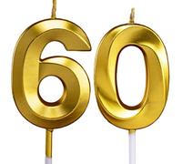 60th Birthday Number Candles, 2 pcs 3D Birthday Candle, Candle for Birthday Party Cake Topper Decorations, Gold Glitter Candles, Anniversary Wedding Party Graduation Party.