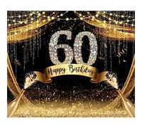 60th Birthday Party Banner Backdrop 7x5ft Fabric Black Gold Birthday Backdrop for Men Party Decoration Cheers to 60 Years for Men Women 60th Photography