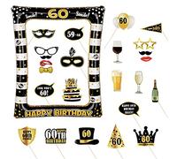 60th Birthday Party Inflatable Frame and Photo Booth Props for Her Him Birthday Gold Black Decorations Family Fun Holiday Party Supplies