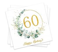 60th Birthday Party Napkins, 40 PCS 60th Birthday Decorations Serviettes, Gold and Green Napkins Party Serviettes for Men Women Table Decor, 33x33cm