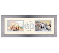 60th Birthday Photo Frame Sixtieth Gift Takes Two 6”x4” Landscape Photos 1226A (Brushed Silver Finish Frame Cream Mount Grey Inside)